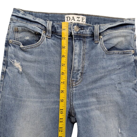 Daze Shy Girl Crop Flare Jeans Womens Light Blue Ripped Distressed Fringe Sz 28 - Picture 8 of 10